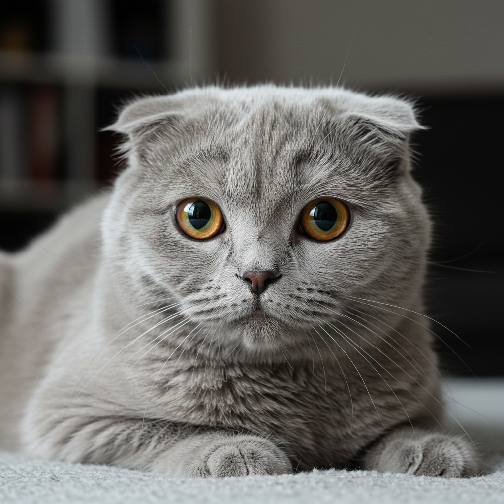 beautiful yellow-eyed cat taking some rest indoors