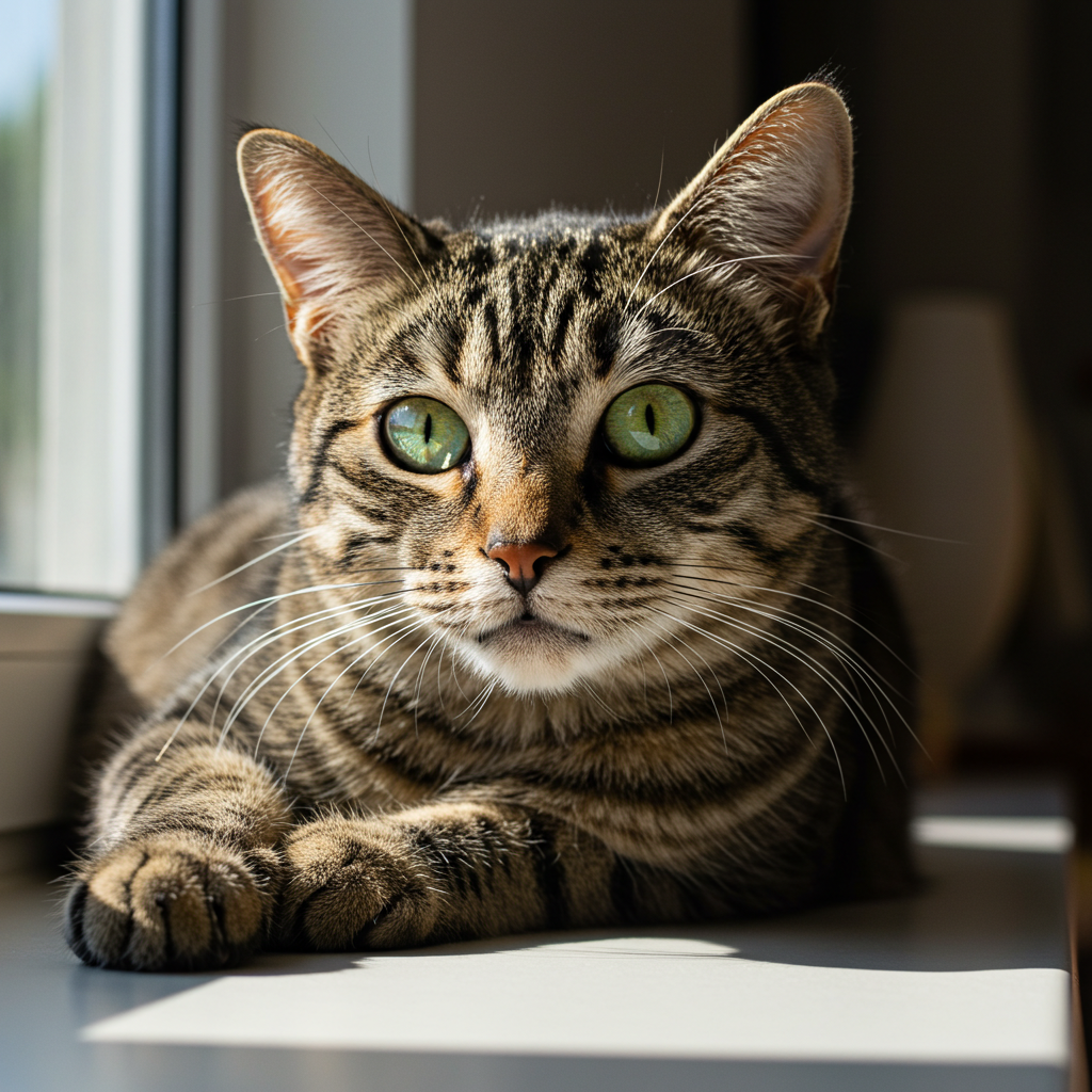 cute cat taking the sunlight at the window